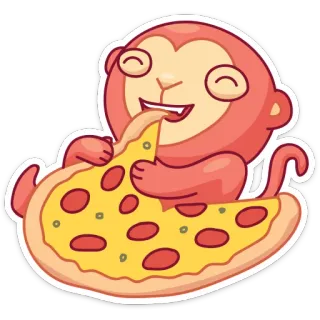 🍕 małpa, pizza, kreskówka, słodkie, zwierzę, jedzenie whatsapp sticker