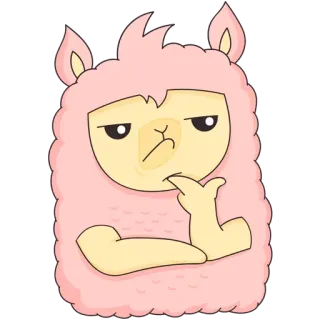 🤔 lama, dessin animé, rose, mignon, animal, penser, drôle telegram sticker