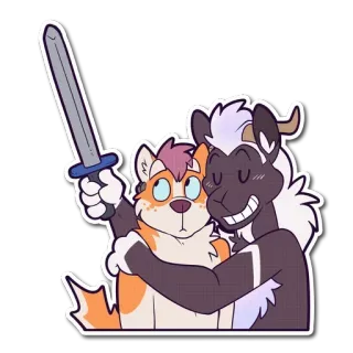 🥺 兽人, 动物, 拥抱, 剑, 卡通, 可爱 telegram sticker