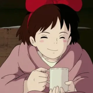 🍵 Kiki Kiki's Delivery Service Anime, Ragazza, Strega, Sorriso, Tazza, Carino, Studio Ghibli telegram sticker