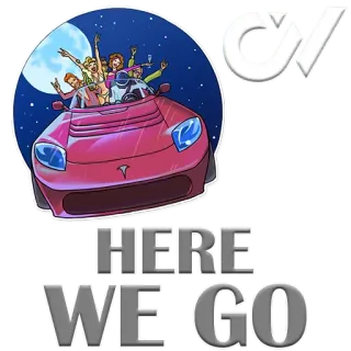 🙄 HERE WE GO друзья, машина, ночь, вечеринка, праздник, луна whatsapp sticker