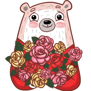 🌸 orso, fiori, rose, carino, cartone animato, animale, saluto whatsapp sticker