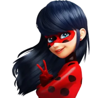 ✌️ Ladybug Miraculous: Tales of Ladybug & Cat Noir Божья коровка, Леди Баг, Мультфильм, Супергерой, Знак мира, Персонаж telegram sticker