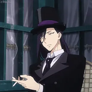 🚬 Anime, Palenie, Cylinder, Mężczyzna, Papieros, Strój formalny telegram sticker