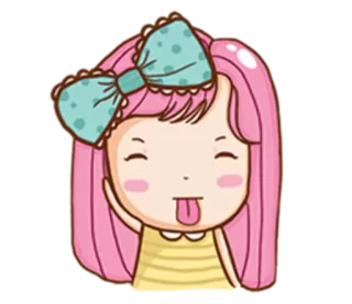 😝 Cartoon, Niedlich, Mädchen, Aufkleber, Zunge, Rosa Haare, Schleife telegram sticker