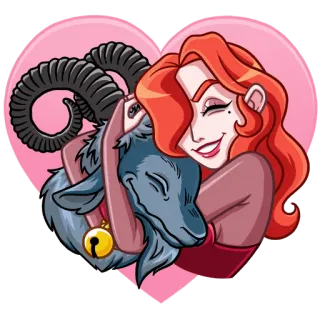 ❤️ cartone animato, cuore, abbraccio, capra, donna, amore telegram sticker