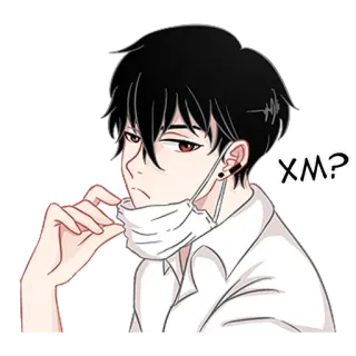 🤨 XM? Anime, Chłopak, Maska, Wyraz, Pytanie, Ciekawy whatsapp sticker