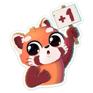 🌟 +1 Panda Rojo, Animal, Lindo, Kawaii, Signo, Más Uno telegram sticker