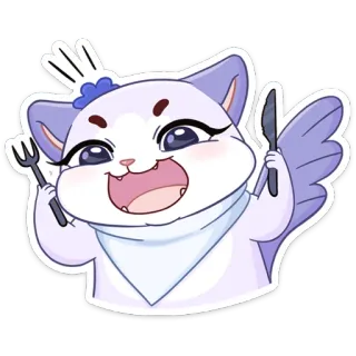 😡 cat, cartoon, knife, fork, food, cute, hungry, eating whatsapp sticker