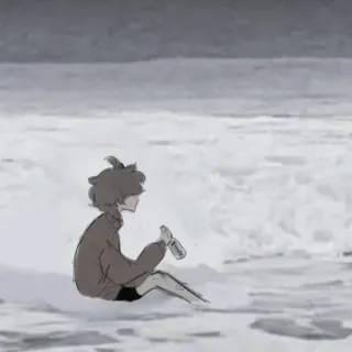 🥢 アニメ, ビーチ, 海, 悲しい telegram sticker