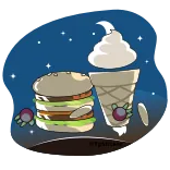 🌃 burger, glace, nourriture, dessert, dessin animé, lune whatsapp sticker
