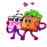 🥰 billetera, tarjeta de crédito, dinero, dibujos animados, amor, finanzas telegram sticker