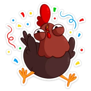 🥳 chicken, party, celebration, confetti, cartoon, animal, funny, sticker telegram sticker