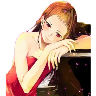 🙂 donna, vestito rosso, pianoforte, anime, arte, illustrazione, ragazza, musica telegram sticker