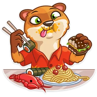 😋 loutre, dessin animé, manger, sushi, burger, homard, spaghetti, nourriture telegram sticker