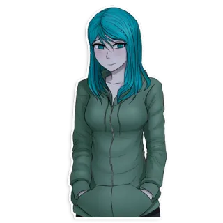 😞 Anime meisje, Hoodie, Anime, Meisje, Blauw haar, Schattig telegram sticker