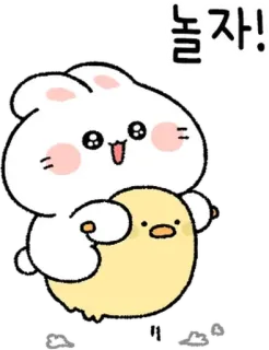 💬 놀자! thỏ, gà con, hoạt hình, dễ thương, tình bạn telegram sticker