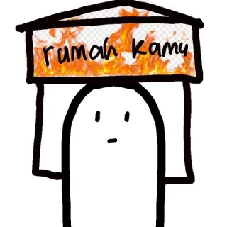 🌱 rumah kamu 주택 화재, 만화, 불타는, 집, 불꽃 telegram sticker