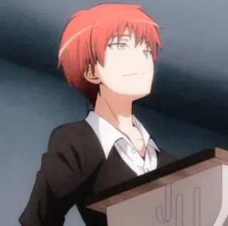 ✨ Karma Akabane Assassination Classroom anime, red hair, school, serious, character telegram sticker