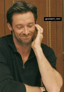 😇 Hugh Jackman @CELEBRITY_TEXTI selebriti, aktor, pria, potret, tampan, senyum telegram sticker