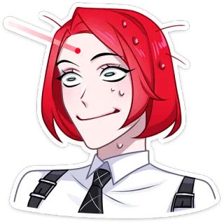 😅 animé, cheveux roux, transpiration, sourire narquois, personnage, sticker, dessin animé telegram sticker