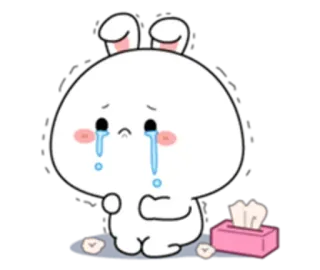 😕 pleurs, triste, lapin, larmes, mouchoirs whatsapp sticker