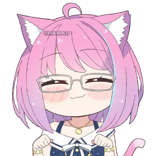 ☺️ @HAWKS anime, ragazza gatto, carina, capelli rosa, occhiali whatsapp sticker