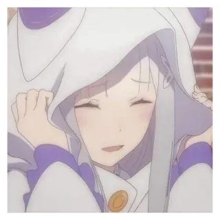 🗝 Emilia Re:Zero Anime, Emilia, Re:Zero, linda, sudadera con capucha, sonriendo whatsapp sticker
