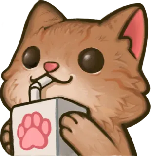 😎 แมว, ดื่ม, น้ำผลไม้, น่ารัก, คาวาอิ, สติกเกอร์ telegram sticker