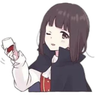 😀 chica anime, vino, beber, dibujo animado, guiño whatsapp sticker