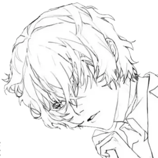 🙁 anime, sketch, boy, male, black and white telegram sticker