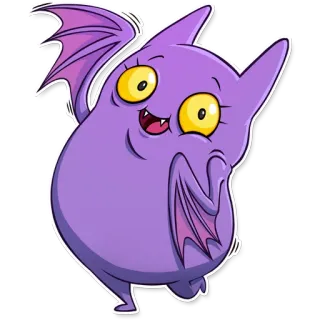👋 con dơi, hoạt hình, động vật, màu tím, dễ thương, nhãn dán telegram sticker