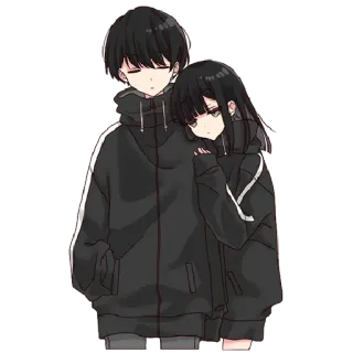 🥰 Anime, Paar, Süß, Beziehung, Cartoon, Schwarze Haare, Umarmung whatsapp sticker