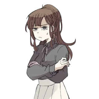 😑 fille anime, mécontent(e), agacé(e), queue de cheval, fille, dessin animé telegram sticker