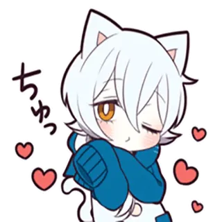😘 ちゅっ Anime, Kat, Harten, Leuk, Kawaii, Chibi, Kus whatsapp sticker