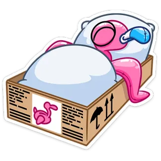 😴 sleeping, box, cartoon, pink, cute, pillow, blanket whatsapp sticker