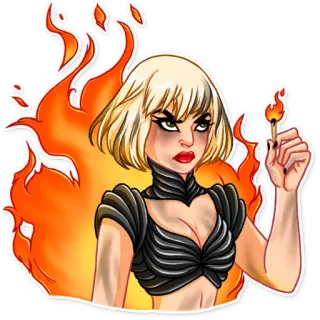 👿 phụ nữ, lửa, diêm, giận dữ, tóc vàng, nhãn dán telegram sticker