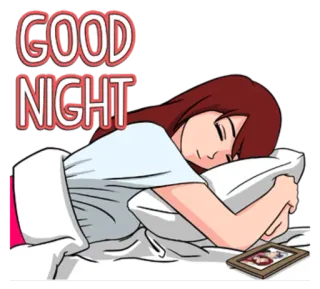 🌚 GOOD NIGHT buona notte, sonno, letto, cartone animato, donna, notte, riposo whatsapp sticker
