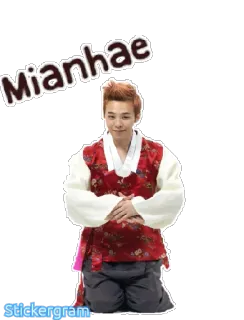 😔 Mianhae Coreano, Scusa, Scuse, Hanbok, Abito tradizionale whatsapp sticker