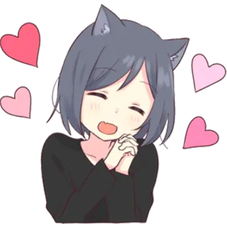 🥰 anime, cartone animato, gatto, ragazza, kawaii, cuore whatsapp sticker