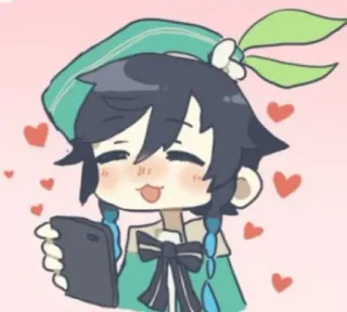 💓 Venti Genshin Impact Anime, Video game, Kawaii, Lucu, Hati, Fanart whatsapp sticker
