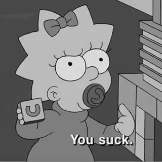 🍭 Maggie Simpson The Simpsons You suck. Maggie Simpson, Die Simpsons, beleidigend, Cartoon, animiert, sarkastisch, du bist doof whatsapp sticker