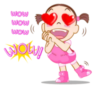 😍 WOW WOW WOW WOW! dibujo animado, chica, ojos de corazón, amor, emocionado/a, wow telegram sticker