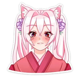 😨 Anime, Mangá, Garota, Fofa, Kawaii, Cabelo Rosa, Orelhas de Raposa, Kemonomimi telegram sticker
