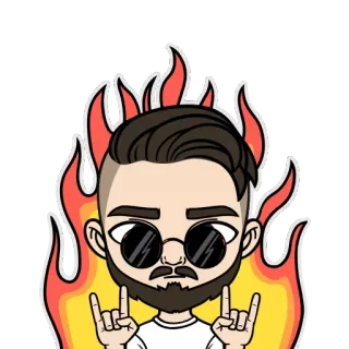 🤘 nhãn dán, phim hoạt hình, lửa, kính râm, hình minh họa, nhân vật, ngầu telegram sticker