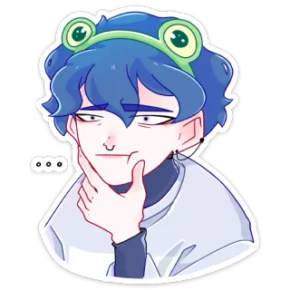 🤔 ... adesivo, desenho animado, anime, personagem, sapo, pensando, engraçado whatsapp sticker