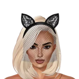 😙 phụ nữ, cô gái, tai mèo, mạng che mặt, chân dung whatsapp sticker