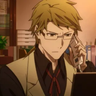 ☄ Kunikida Doppo Bungo Stray Dogs Anime, Masculino, Personaje, Gafas, Serio, Oficina whatsapp sticker