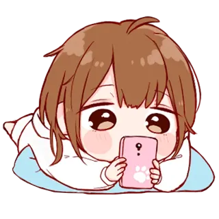 💞 アニメ, ちび, 可愛い, スマホ, 寝そべり whatsapp sticker