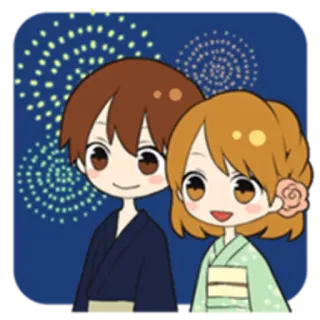 👘 casal, fogos de artifício, estilo anime, yukata, festival de verão whatsapp sticker